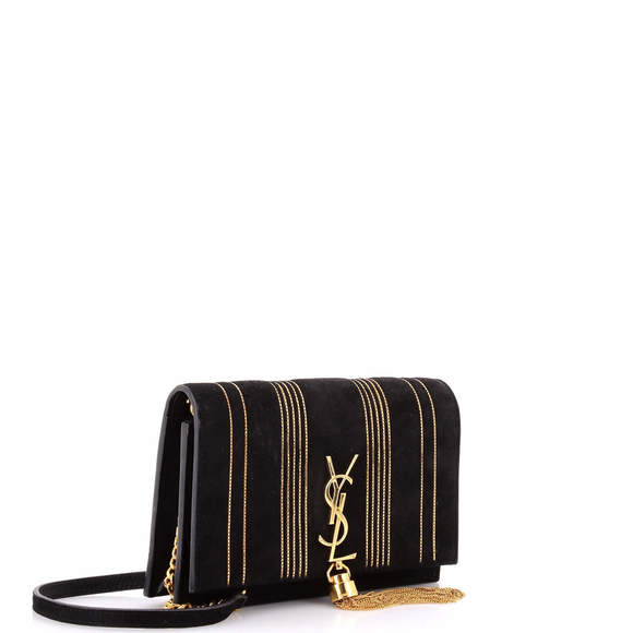 Saint Laurent Classic Monogram Tassel Chain Wallet Embellished Suede - Picture 2 of 7